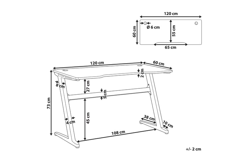 Darfur Gamingbord 120 cm med LED-belysning - Grå/Svart - Möbler - Bord & matgrupper - Kontorsbord - Gamingbord