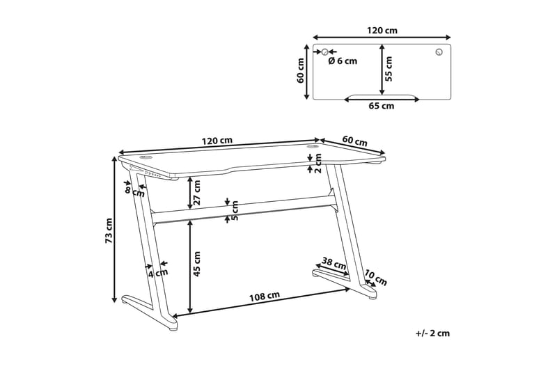 Darfur Gamingbord 120 cm med LED-belysning - Grå/Svart - Möbler - Bord & matgrupper - Kontorsbord - Gamingbord