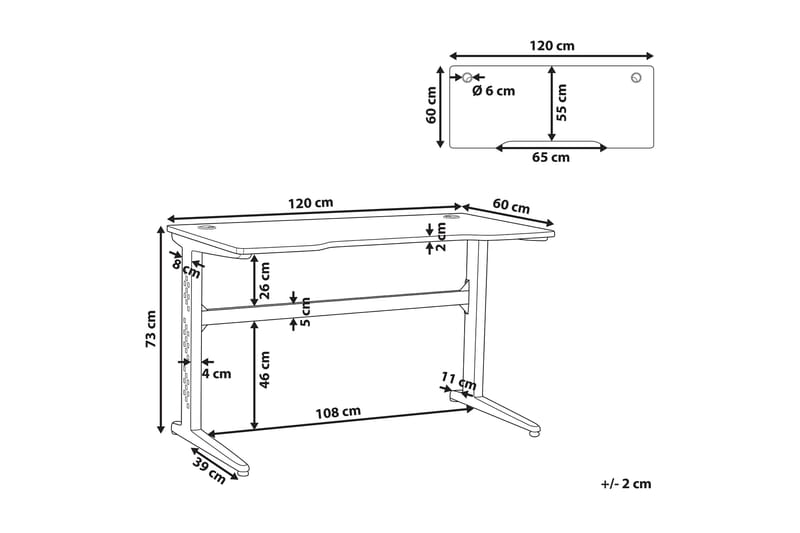 Dexteren Gamingbord 120 cm med LED-belysning - Svart/Svart - Gamingbord