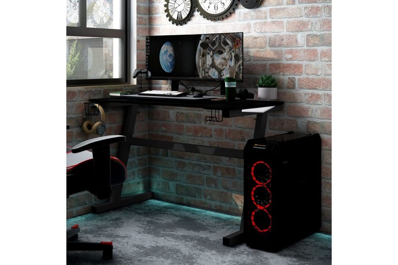 Gamingskrivbord LED med Z-formade ben svart 90x60x75 cm - Svart - Gamingbord