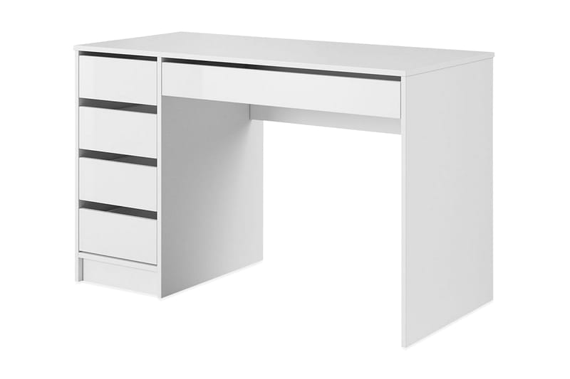 Harland Skrivbord 120 cm med Förvaring 5 Lådor - Vit/Vit Högglans - Skrivbord