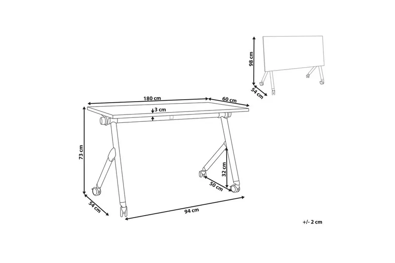 Hopfällbart skrivbord Bendi Vit/Svart, 180x60x75 cm - Vit/Svart, 180x60x75 cm - Möbler - Bord & matgrupper - Kontorsbord - Skrivbord