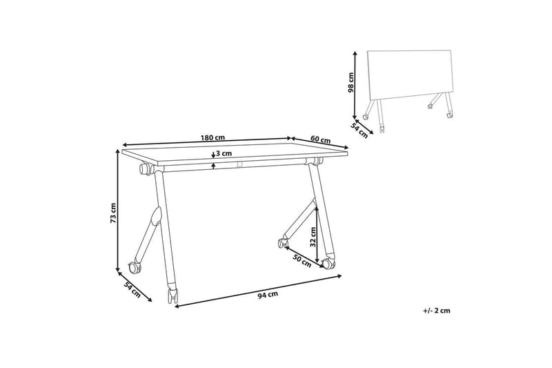 Hopfällbart skrivbord Bendi Vit/Svart, 180x60x75 cm - Vit/Svart, 180x60x75 cm - Möbler - Bord & matgrupper - Kontorsbord - Skrivbord