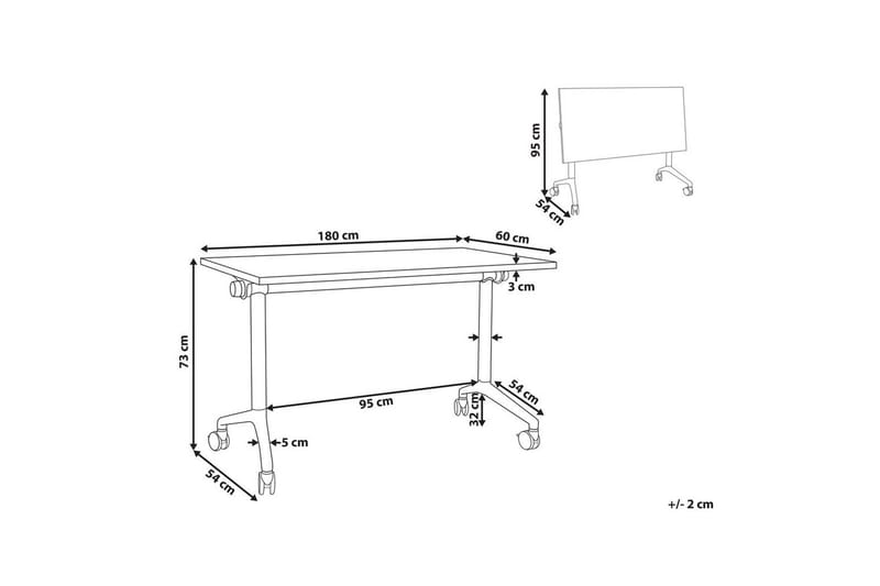 Hopfällbart skrivbord Cavi Vit/Svart, 180x60x75 cm - Vit/Svart, 180x60x75 cm - Möbler - Bord & matgrupper - Kontorsbord - Skrivbord