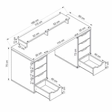 Horace Skrivbord 180x75x60 cm - Antracit - Möbler - Bord & matgrupper - Kontorsbord - Skrivbord