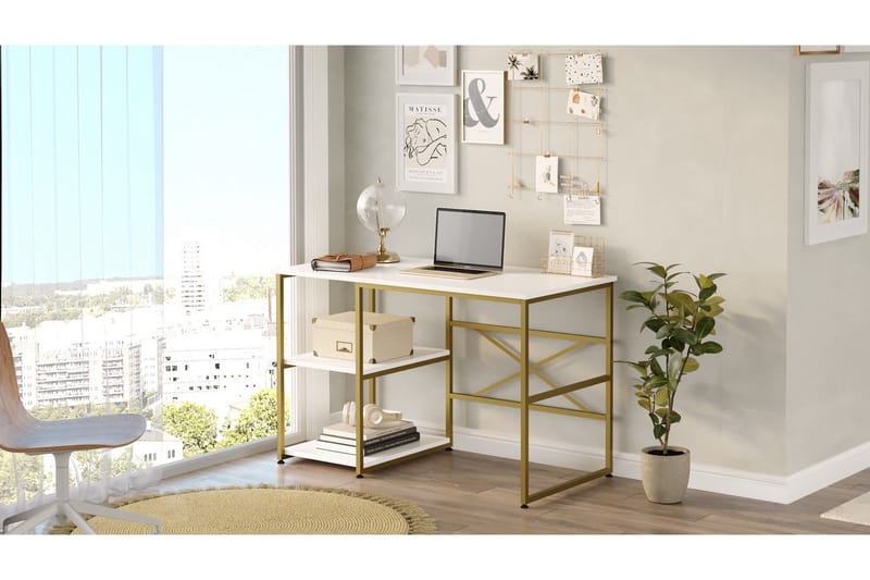 Juna Skrivbord 120x60 cm Vit/Guld - Hanah Home - Skrivbord