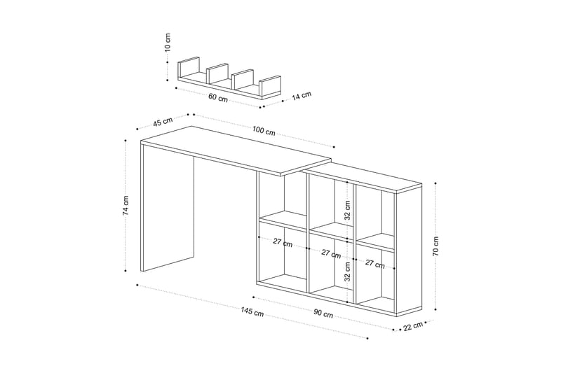 Kaus Skrivbord 74x45 cm Vit/Brun - Hanah Home - Möbler - Bord & matgrupper - Kontorsbord - Skrivbord
