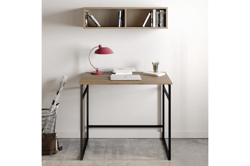 Klingbo Skrivbord 90 cm med Förvaring Vägghylla - Ljusbrun - Skrivbord