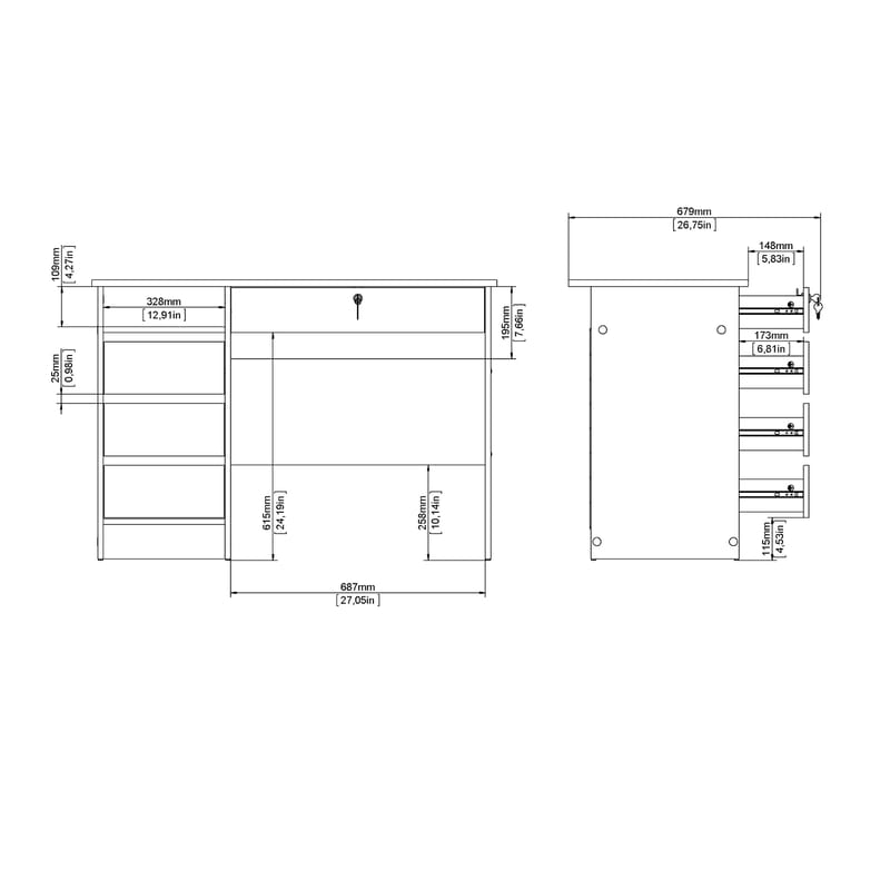 Klintberg Skrivbord 109 cm med Lådor i Trä - Vit - Möbler - Bord & matgrupper - Kontorsbord - Skrivbord