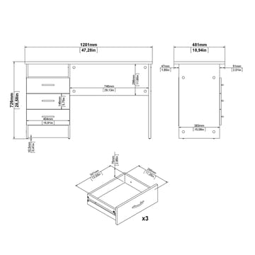 Klintberg Skrivbord med 3 lådor 120x48x73 cm - Möbler - Bord & matgrupper - Kontorsbord - Skrivbord