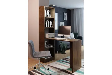 Kylien Skrivbord 125 cm LED-belysning Förvaring Bokhylla Vit - Mörk Ask - Möbler - Bord & matgrupper - Kontorsbord - Skrivbord