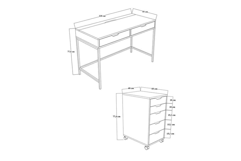 Loryn Skrivbord 120 cm med Lådor och Hjul i Målat Trä - Grön - Möbler - Bord & matgrupper - Kontorsbord - Skrivbord