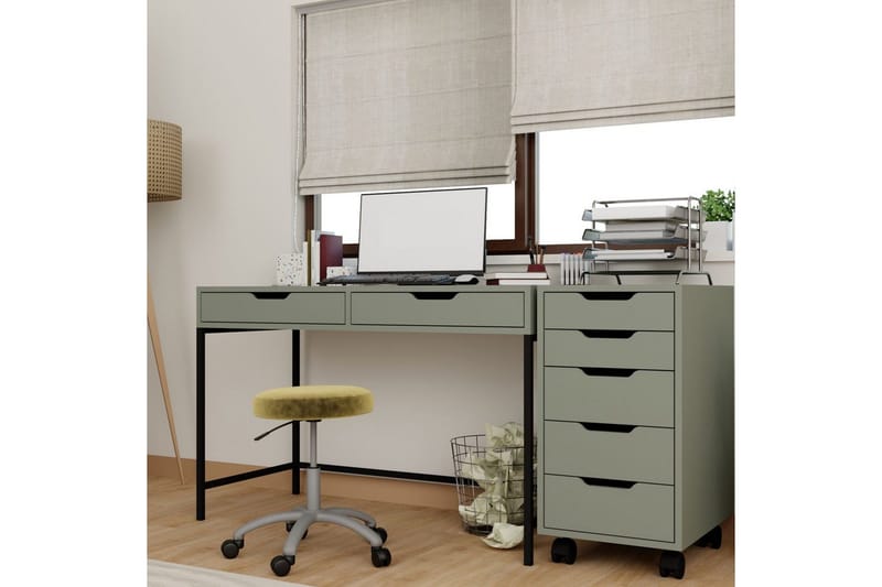 Loryn Skrivbord 120 cm med Lådor och Hjul i Målat Trä - Grön - Möbler - Bord & matgrupper - Kontorsbord - Skrivbord