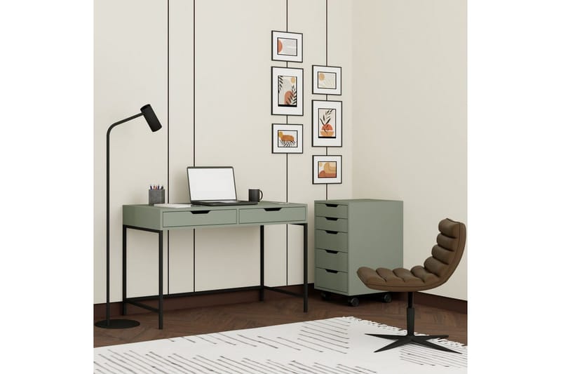 Loryn Skrivbord 120 cm med Lådor och Hjul i Målat Trä - Grön - Möbler - Bord & matgrupper - Kontorsbord - Skrivbord