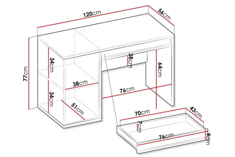 Metropolitan Skrivbord 120x56 cm - Brun/Vit/Ljusgrå/Svart - Möbler - Bord & matgrupper - Kontorsbord - Skrivbord