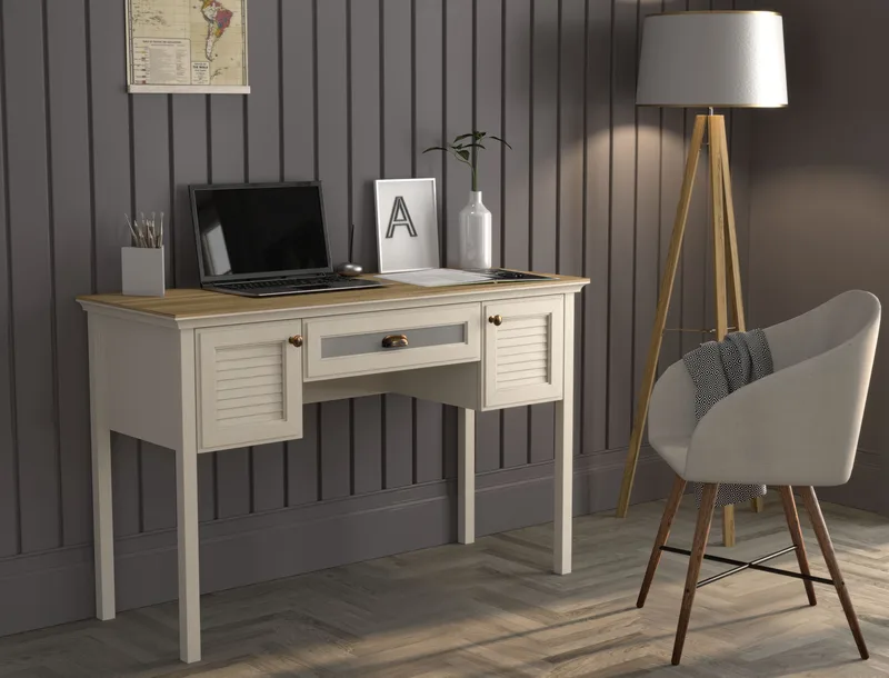 Nenora Skrivbord 132 cm - Crème, ek, grå - Möbler - Bord & matgrupper - Kontorsbord - Skrivbord