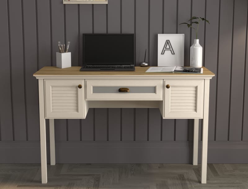 Nenora Skrivbord 132 cm - Crème, ek, grå - Möbler - Bord & matgrupper - Kontorsbord - Skrivbord