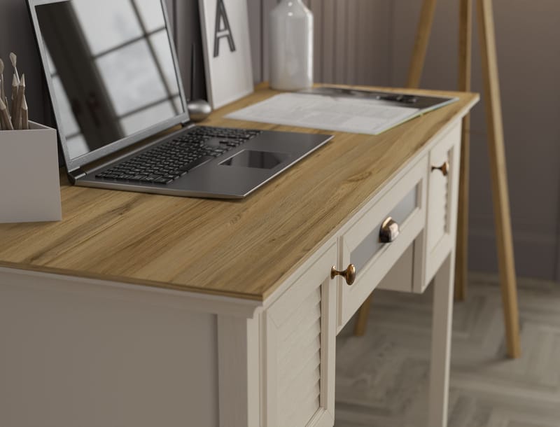 Nenora Skrivbord 132 cm - Crème, ek, grå - Möbler - Bord & matgrupper - Kontorsbord - Skrivbord