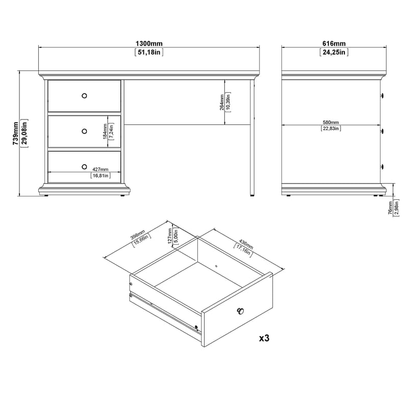 Paris Skrivbord 130x62x74 cm - Möbler - Bord & matgrupper - Kontorsbord - Skrivbord