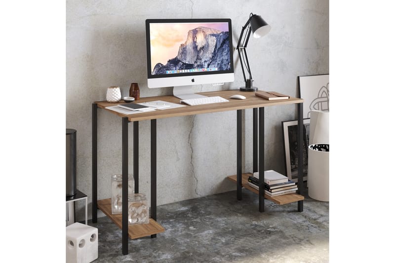 Pinnarp Skrivbord 125 cm med Förvaring 2 Hyllor - Natur/Svart - Skrivbord