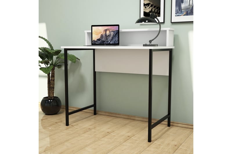 Puqa Design Skrivbord 90 cm med Förvaring Hylla - Vit/Svart - Skrivbord