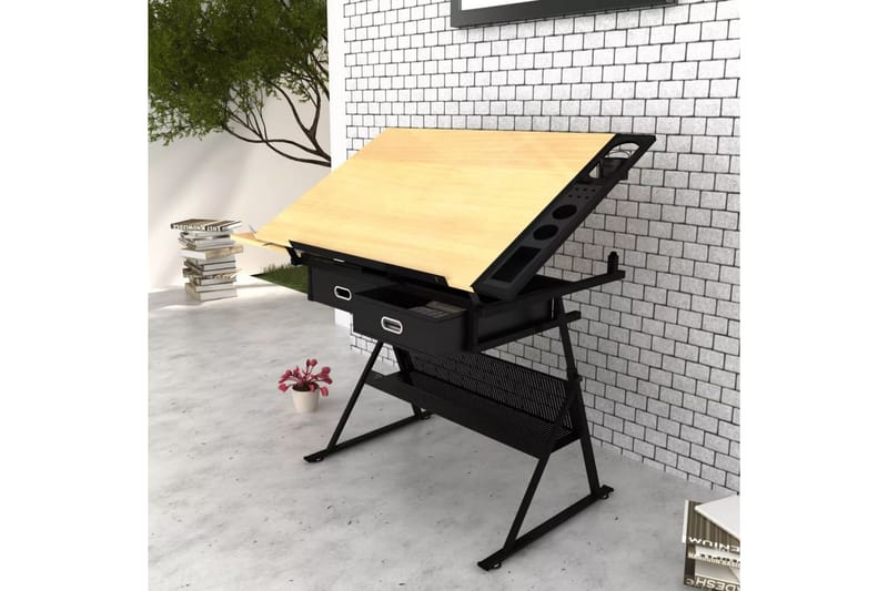 Vinklingsbart ritbord med 2 lådor och 1 pall - Brun - Möbler - Bord & matgrupper - Kontorsbord - Ritbord