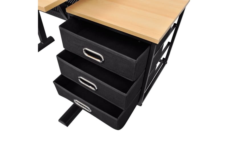 Vinklingsbart ritbord med 3 lådor och 1 pall - Brun - Ritbord
