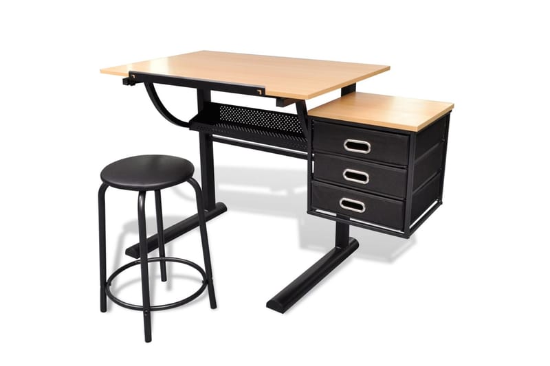 Vinklingsbart ritbord med 3 lådor och 1 pall - Brun - Möbler - Bord & matgrupper - Kontorsbord - Ritbord