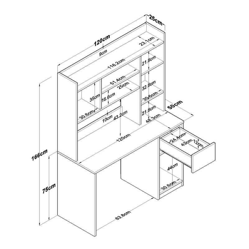 Sarnor Skrivbord 120x166x50 cm - Vit - Möbler - Bord & matgrupper - Kontorsbord - Skrivbord
