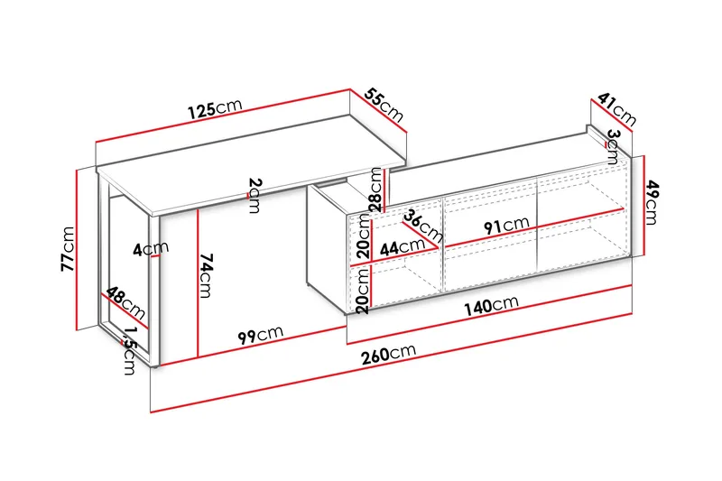 Sigmana Skrivbord 260x55 cm - Ljusgrå/Brun - Möbler - Bord & matgrupper - Kontorsbord - Skrivbord