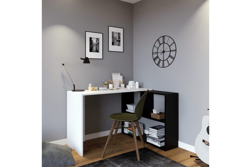 Akyurt Hörnsskrivbord 120 cm med Förvaring - Vit/Svart - Skrivbord