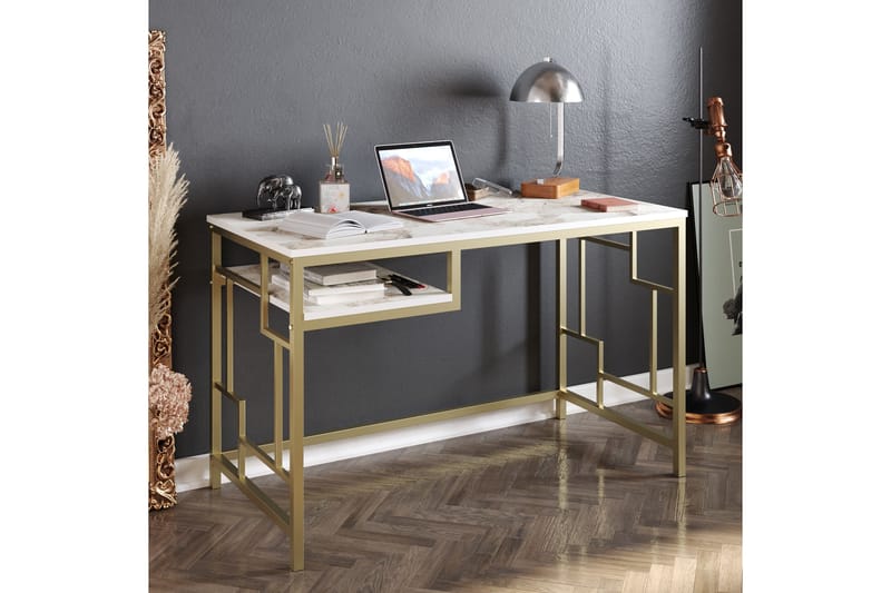 Amsberg Skrivbord 120 cm med Förvaring Hylla - Guld - Skrivbord