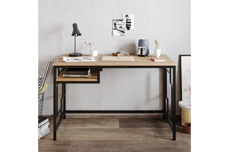 Amsberg Skrivbord 120 cm med Förvaring Hylla - Svart - Skrivbord
