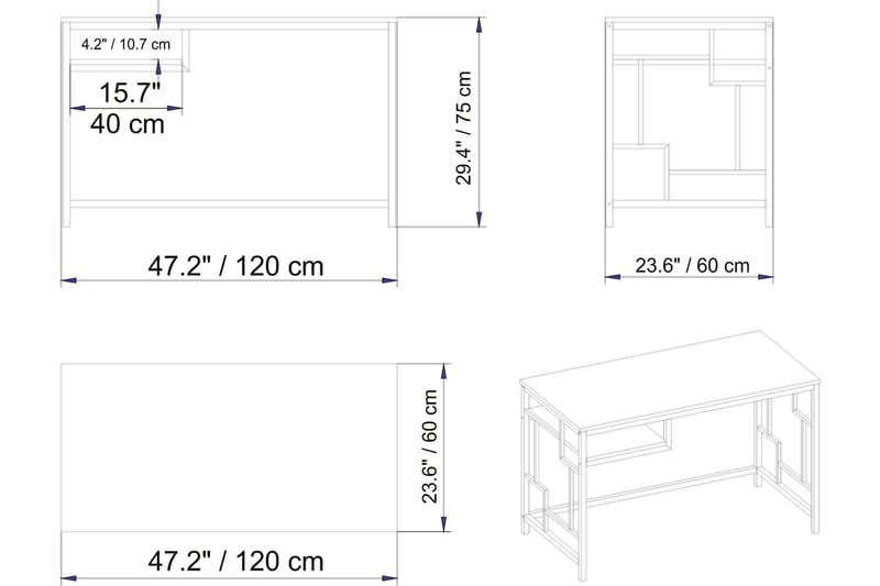 Amsberg Skrivbord 120 cm med Förvaring Hylla - Vit - Skrivbord