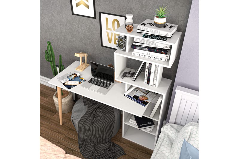 Andifli Skrivbord 55x146,4x133 cm med förvaring - Vit - Skrivbord