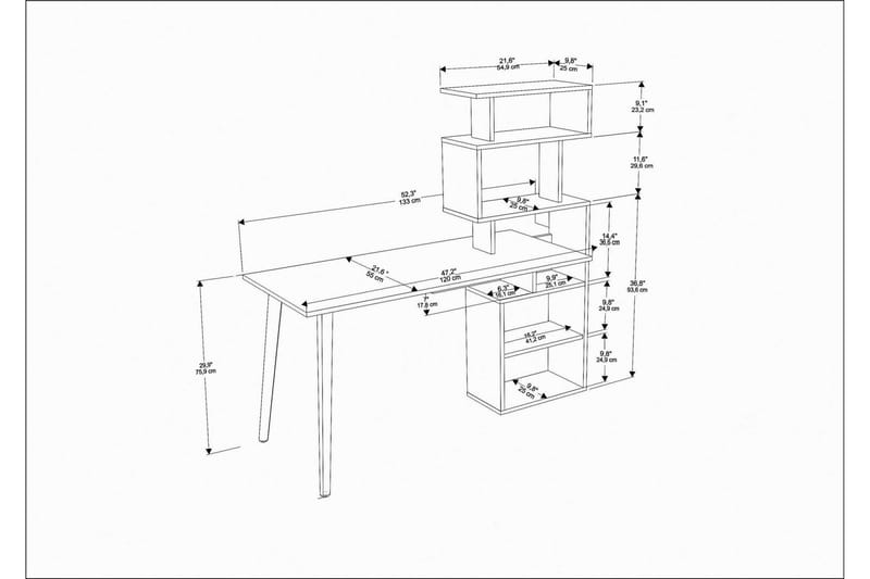 Andifli Skrivbord 55x146,4x133 cm med förvaring - Vit - Skrivbord