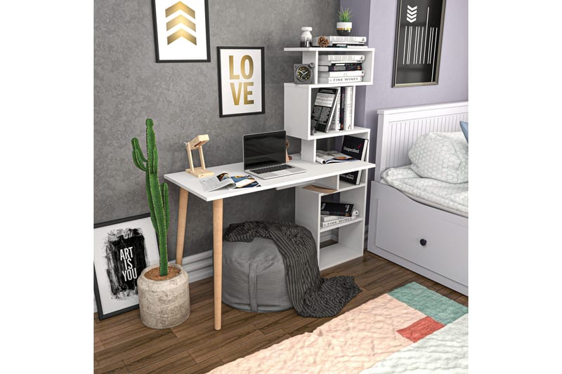 Andifli Skrivbord 55x146,4x133 cm med förvaring - Vit - Möbler - Bord & matgrupper - Kontorsbord - Skrivbord