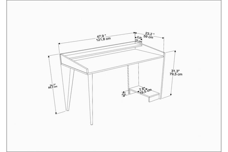 Andifli Skrivbord 59x88,3x121,8 cm med förvaring - Brun - Skrivbord