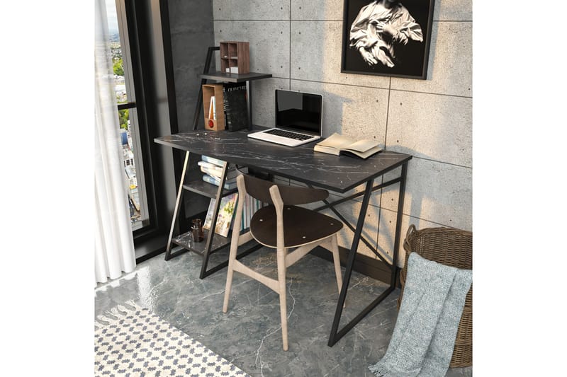 Andifli Skrivbord 60x120x120 cm med förvaring - Svart - Skrivbord
