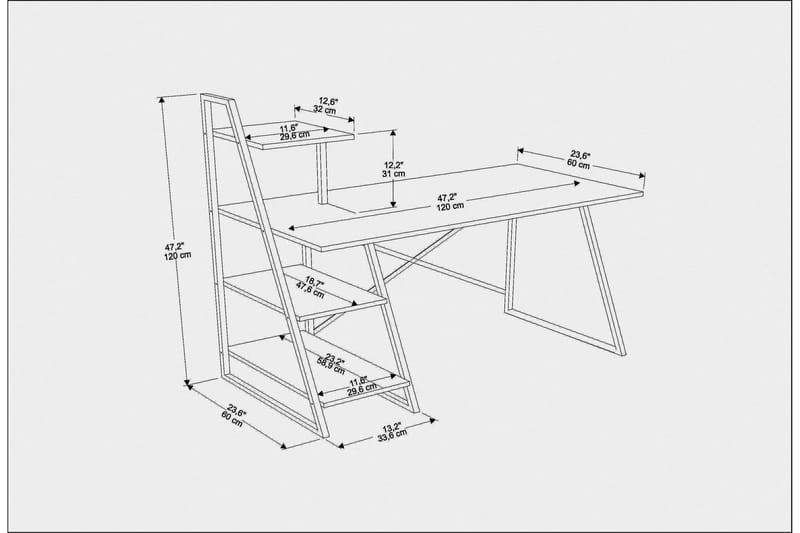 Andifli Skrivbord 60x120x120 cm med förvaring - Svart - Skrivbord