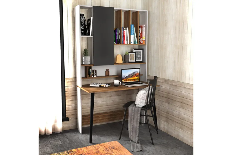 Andifli Skrivbord 60x196,6x120 cm med förvaring - Vit - Möbler - Bord & matgrupper - Kontorsbord - Skrivbord