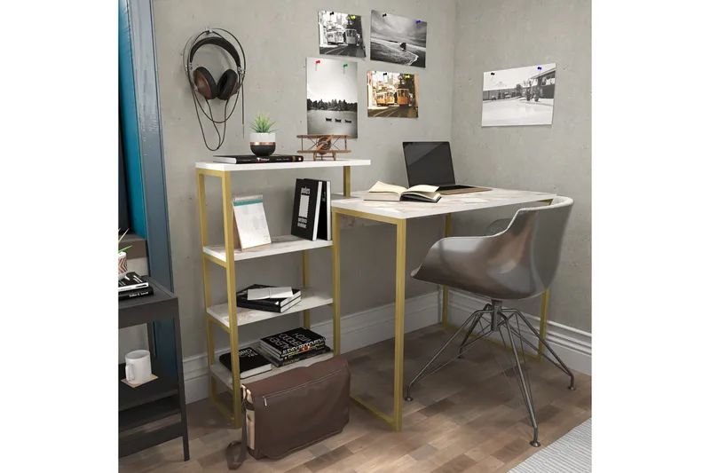 Andifli Skrivbord 60x76,8x133 cm med förvaring - Guld - Möbler - Bord & matgrupper - Kontorsbord - Skrivbord