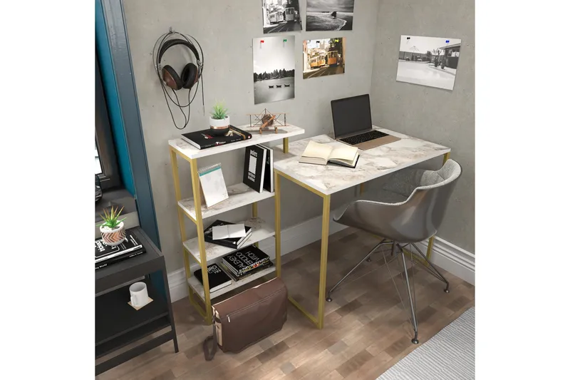 Andifli Skrivbord 60x76,8x133 cm med förvaring - Guld - Möbler - Bord & matgrupper - Kontorsbord - Skrivbord