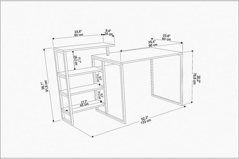 Andifli Skrivbord 60x76,8x133 cm med förvaring - Svart - Skrivbord