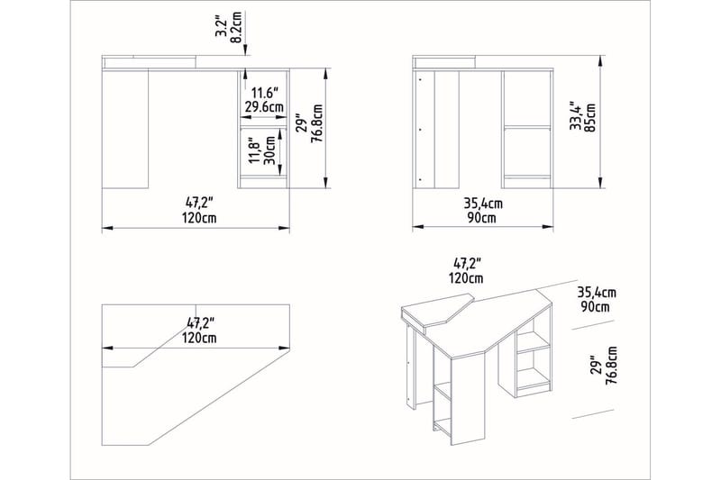 Andifli Skrivbord 90x76,8x120 cm med förvaring - Vit - Möbler - Bord & matgrupper - Kontorsbord - Skrivbord