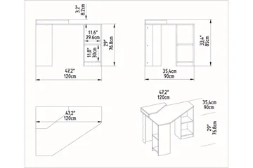 Andifli Skrivbord 90x76,8x120 cm med förvaring - Vit - Möbler - Bord & matgrupper - Kontorsbord - Skrivbord - Hörnskrivbord