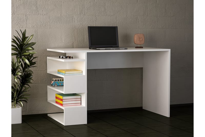 Asillane Skrivbord 120 cm med Sidoförvaring - Vit - Skrivbord