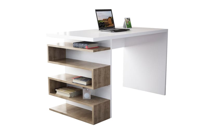 Asillane Skrivbord 120 cm med Sidoförvaring - Vit/Valnötsbrun - Möbler - Bord & matgrupper - Kontorsbord - Skrivbord