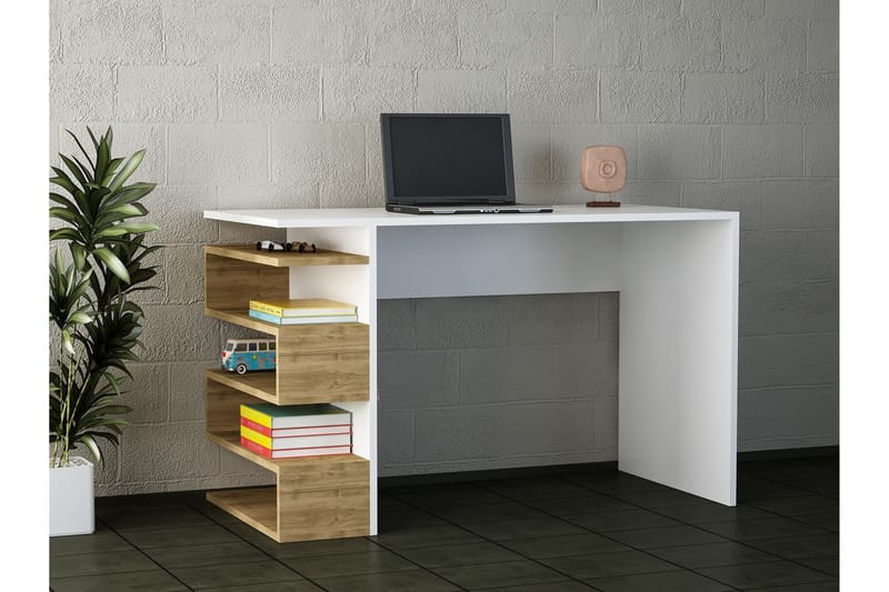Asillane Skrivbord 120 cm med Sidoförvaring - Vit/Valnötsbrun - Möbler - Bord & matgrupper - Kontorsbord - Skrivbord