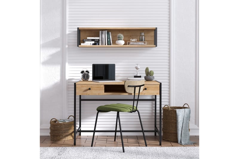 Avelsbol Skrivbord 100 cm med Förvaring 2 Lådor + Hylla - Brun - Möbler - Bord & matgrupper - Kontorsbord - Skrivbord